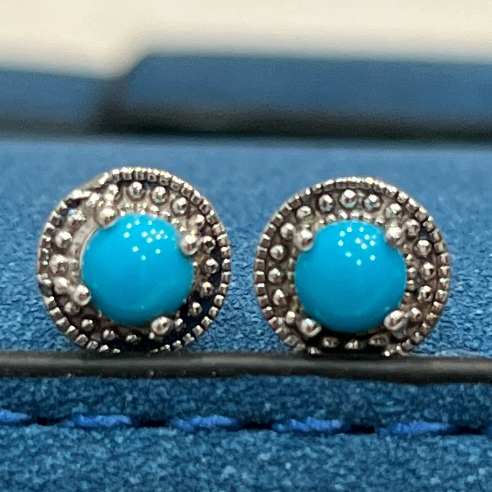 Arizona Sleeping Beauty Sterling Silver Stud Earrings - Picture 2 of 8